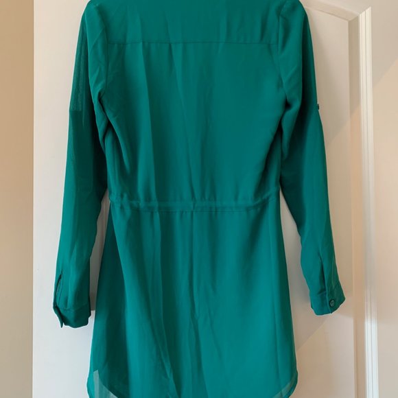 Turquoise/green tie front long-sleeved dress - Picture 2 of 2